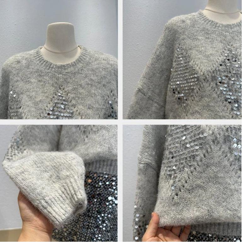 Női pulóver Ősz Tél Vastagított Pulóver Meleg Kötött Csíkos Kerek Nyakú Aláöltöző Rugalmas Hosszú Ujjú Oversize Kötött Felsők