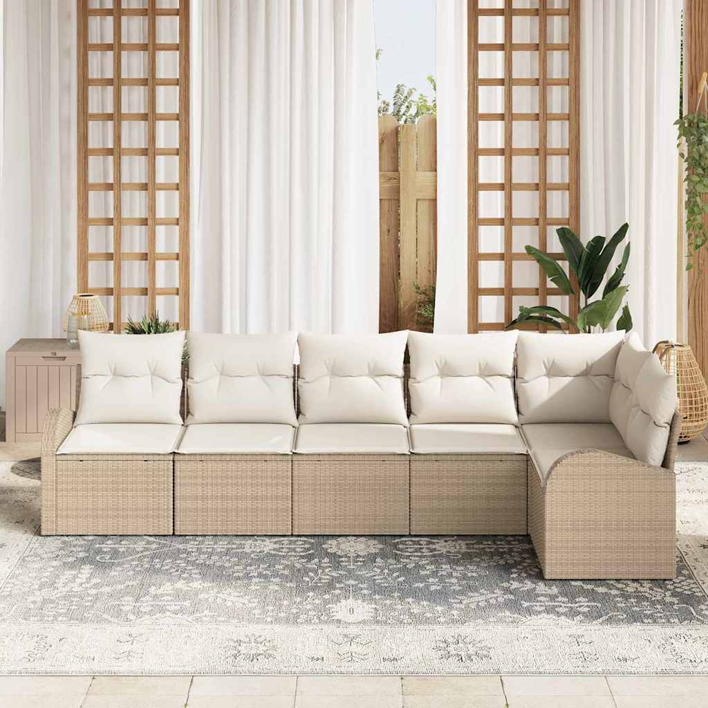 Garden Sofa Set with Cushions 6 Pcs Beige and White Poly Rattan
