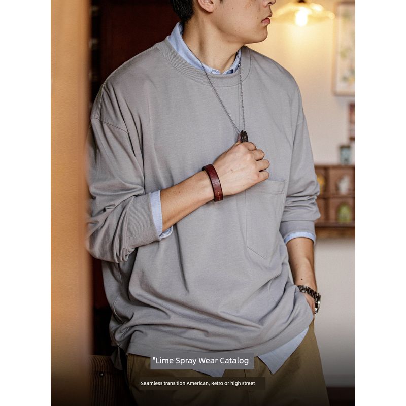Madden Cargo American Casual Solid Pocket Long sleeves Shirt Cityboy Loose Cotton Inner wear Bottoming Shirt Men's Summer