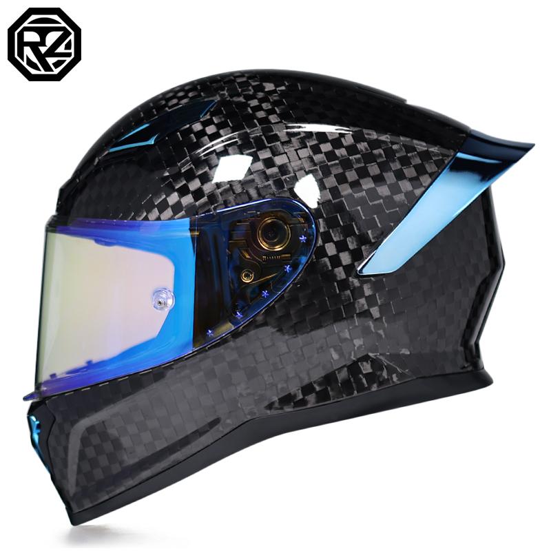 Motorcycle Helmet: Made of Carbon Fiber, Large Tail with Night Vision Lens, Full Coverage Motorcycle Helmet