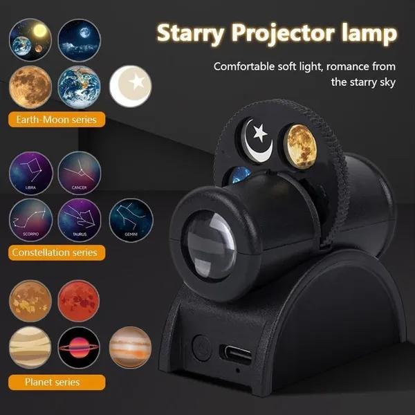 Mini Lámpara Proyector Tierra Luna Luz de Proyección de Estrellas Proyector de Planetas Atmósfera de Fondo Luz Nocturna LED para Decoración de Pared de Dormitorio