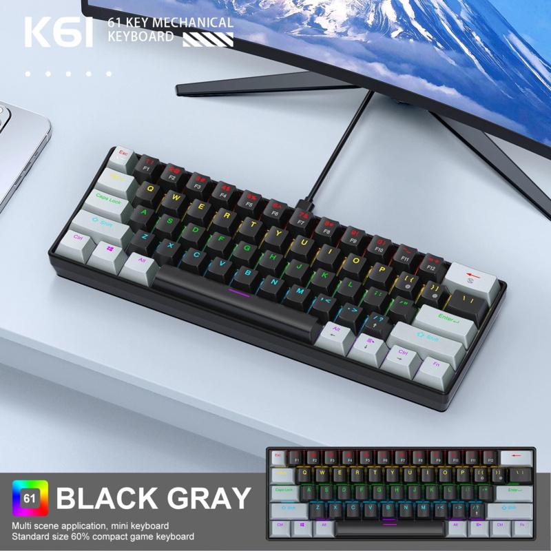 2026 New 60% Portable Wired Mini Mechanical Keyboard K61 Mini Keyboard Wired 61 Keys Phantom RGB,Black White Red Red/Blue Switch