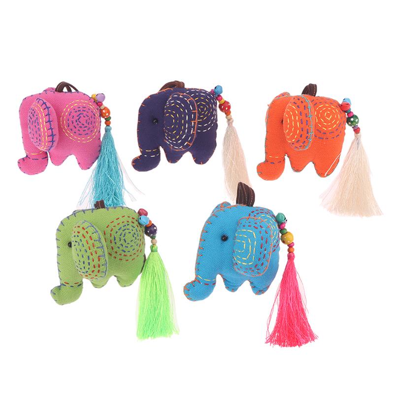 Ethnic Style Fabric Thai Embroidery Elephant Penddnt Keychain Cartoon Bag Hanging Gift
