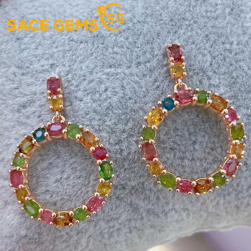 

SACE GEMS модные серьги-подвески для женщин 925 пробы стерлингового серебра натуральный турмалин серьги-гвоздики свадебная вечеринка ювелирные украшения подарок разноцветный