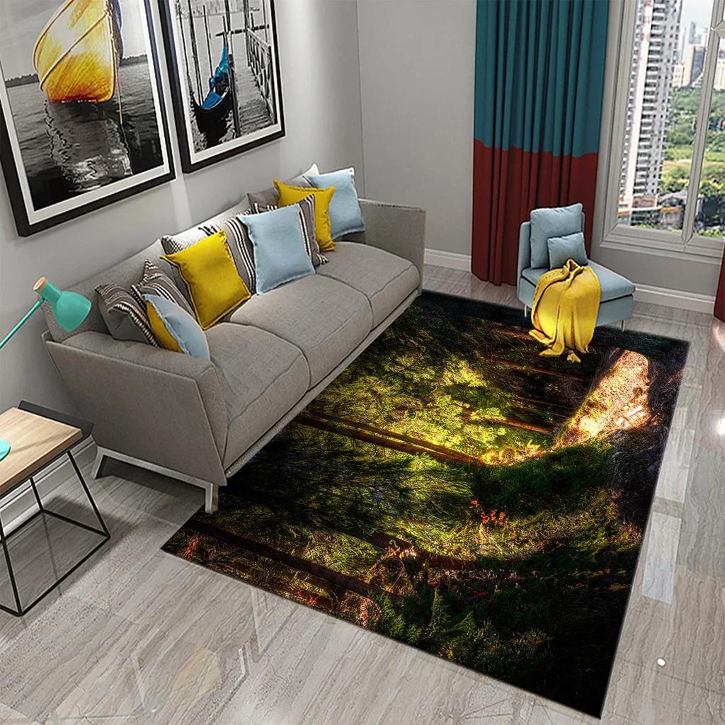 Forest Carpet Natural Landscape Rug Green Grass Rectangle Area Rugs for Adults Yoga Mats Bedroom Living Room Decor Soft Door Mat