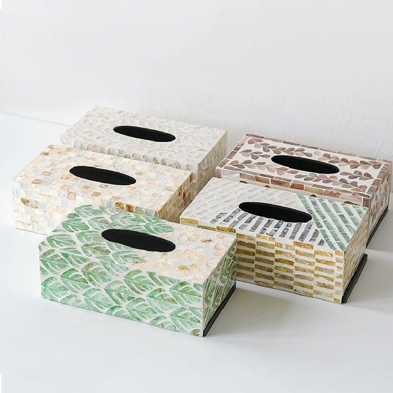 Natural Seashell Decorative Tissue Box Living Room Coffee Table Home Storage Modern Minimalist Paper Towel Dispenser