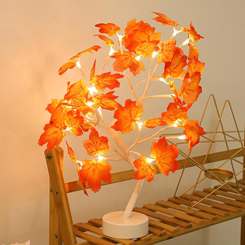 LED White Maple Leaf Tree Light - Decorative Night Light for Thanksgiving Atmosphere.