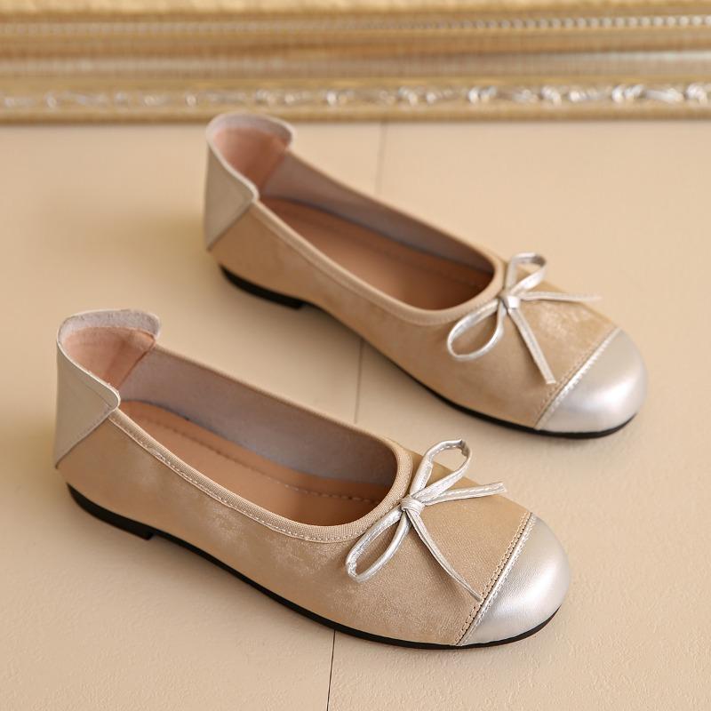 Płaskie buty jesienne nowe z okrągłym noskiem z płytkim wycięciem kokardą i miękką podeszwą antypoślizgową odporną na ścieranie buty z niską cholewką