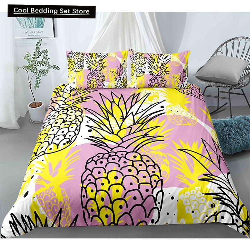 Fruit Pineapple Queen King Duvet Cover 3D Yellow Tropical Fruit Bedding Set Plants Comforter Cover 2/3pcs Polyester Quilt Cover