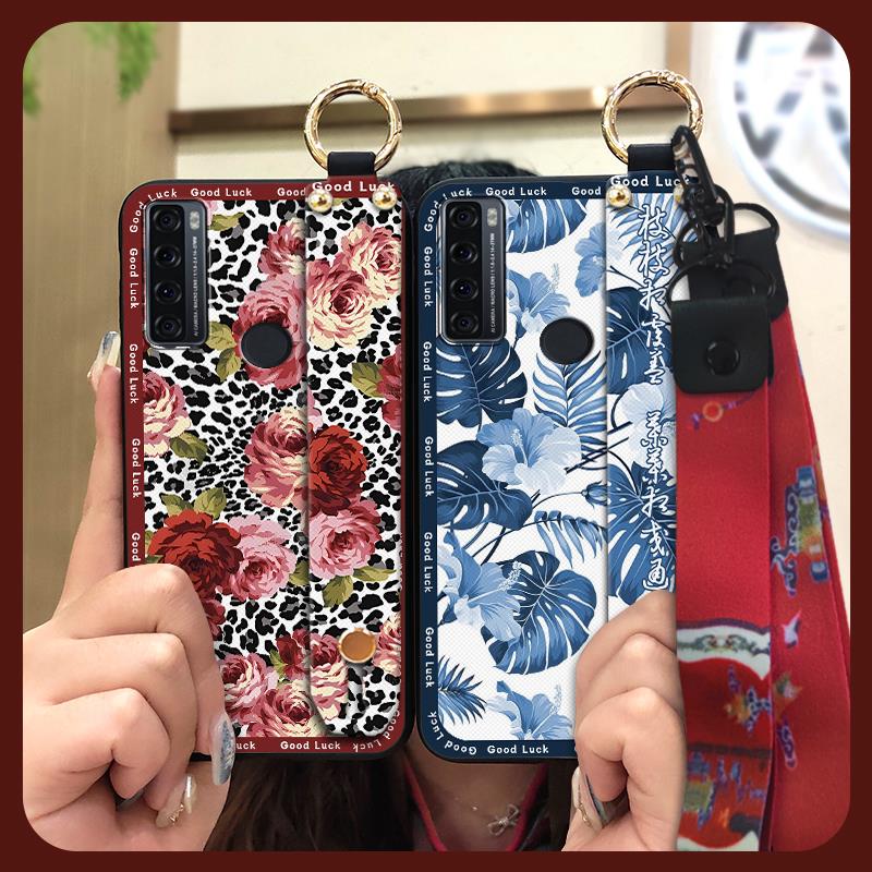 Anti-knock Ring Phone Case For TCL 20 SE Phone Holder Back Cover Elderly lady Dirt-resistant Protective Lanyard Silicone