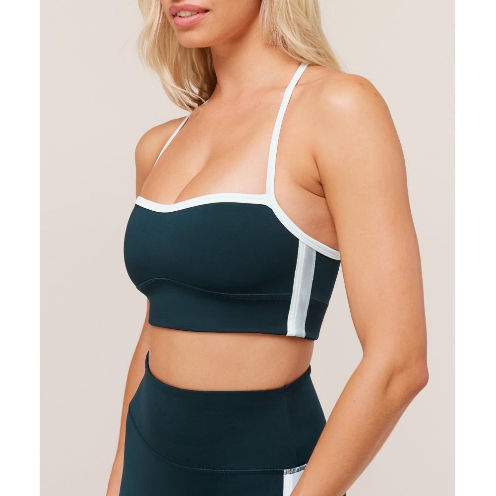 Gymshark Piping Sports Bra Deep Petrol Blue Smoke Blue Soft White B4c6h Udxp