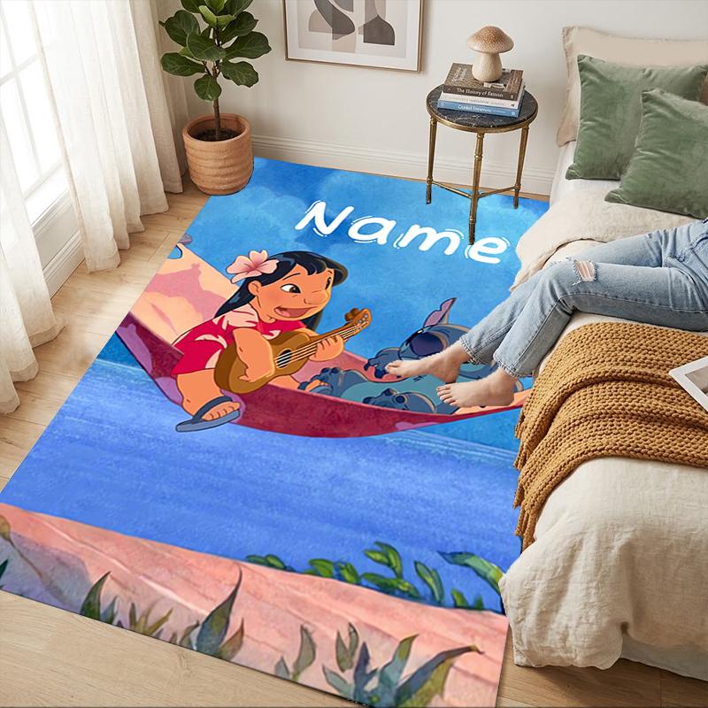 Custom Name Stitch Floral Living Room Non-Slip Area Rug Soft Carpet for Bedroom Kids Playroom Sofa Office Home Decor Doormat