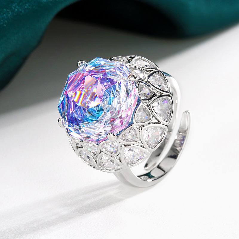 

Ювелирные изделия Медное основание Позолоченное Огранка «роза» Морской синий Ретро кольцо Камень героини 14 мм