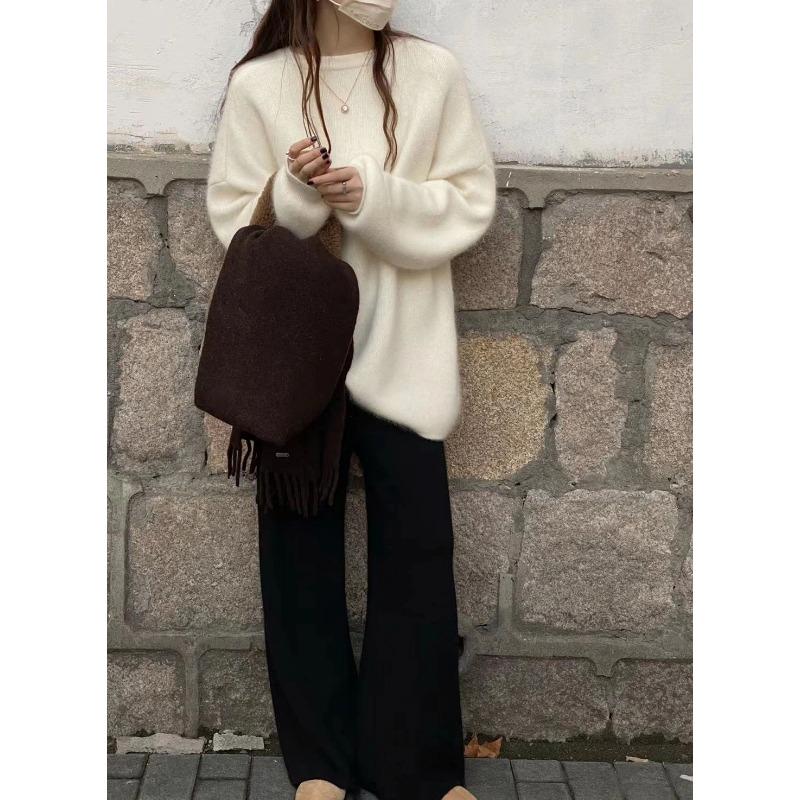 2024 Autumn and Winter Knitted Wide-leg Pants for Women Thickened Fashion Casual Straight Long Pants Solid Color Simple Elegant Trousers 2364