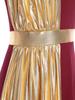 Womens Greek Roman Tunic Dress Square Neck Sleeveless Gold Trim Metallic Shiny Drape Robe Toga Halloween Costume