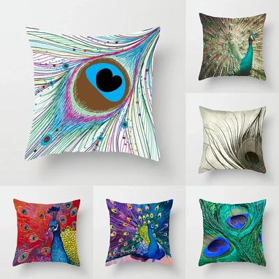 Kreative Pfauenfederserie Kissenbezug Kunst Leben Heimdekoration Sofa Büro Sitz Lendenkissen Bezug