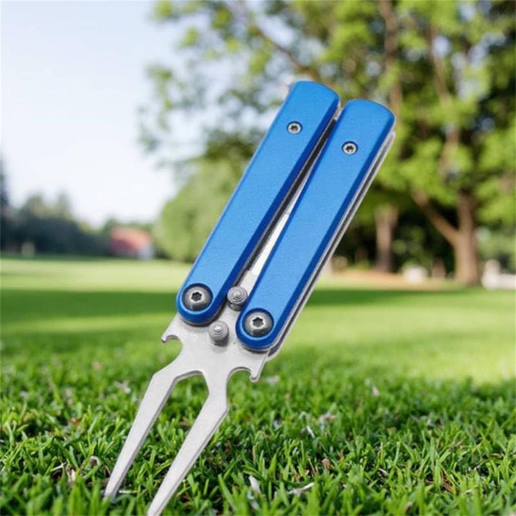 Golf Alloy Forks - Golf Divot Tool, Metal Foldable Butterfly Divot Tool With Bottle Opener, 3--1 Golf Multi-Tool, Ball , Portable Golf Accessorie