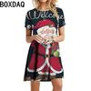 Christmas Deer Print Dress Female Cute Sweet Santa Casual Party Dress Summer Short-sleeved Loose Mini Dress