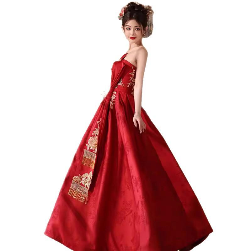 New Chinese tube top toast bride wedding red embroidery heavy industry light luxury engagement dress dress