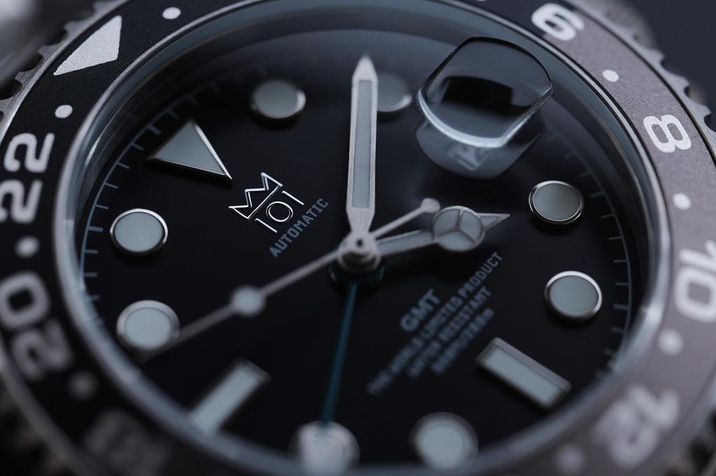 Hyakuichi Mechanische Armbanduhr GMT Uhr Datum Grau x Schwarz Sekundenstopp Funktion [HYAKUICHI 101] Nr. 14