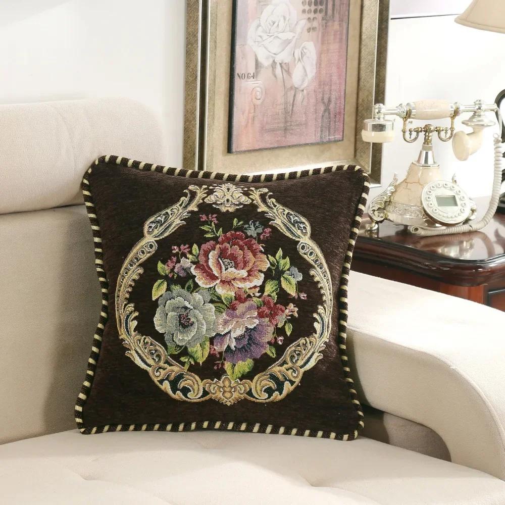 Embroidered Flowers Jacquard Cushion Cover 48x48CM Light Luxury Home Bed Headrest Pillowcase Car Office Sofa Seat Decor