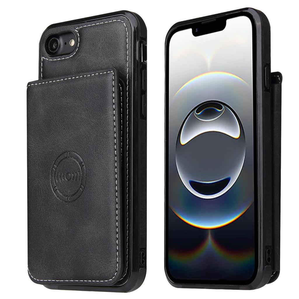 For iPhone 16e Case Card Holder Kickstand PU Leather+TPU Phone Cover