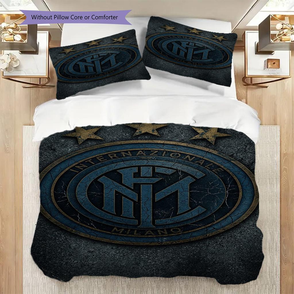 Biancheria da letto con stemma Inter Milan su sfondo blu (1 * copripiumino + 2 * federa, senza nucleo) Copripiumino e federa regalo di Natale compleanno