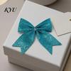 Christmas Floral Arrangement Bows 4Pcs Glitter Bow, Sparkling Ribbon Hanging Ornament for Tree Front Door Wreath, Festive Holiday Home Party
