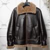 Thick Winter Genuine B3 Sheepskin Leather Jacket Mens Fur Coat Motorcycle Outerwear
