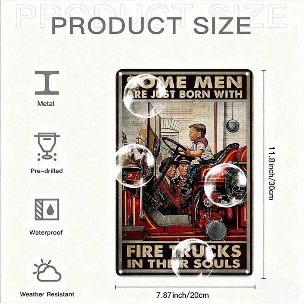 Vintage Fire Truck Metal Sign 8x12 Inch Retro Firefighter Tin Plaque Rustic Wall Decor Home Garage Man Cave Unique Gift