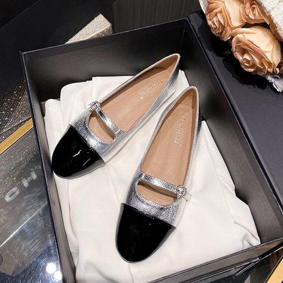 111-52025 Spring and Summer New Color Matching Diamond Buckle Belt Thick Heel Mary Jane Shoes Women's Soft Leather Single Shoes