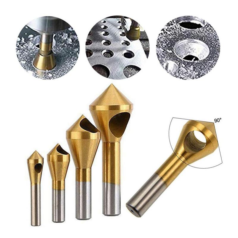 Countersink Chamfer Tool 4X Wood Chamfer Drill Bits 90-Degree High Speed Steel Hole Deburring Tool For Metal Stainless Steel