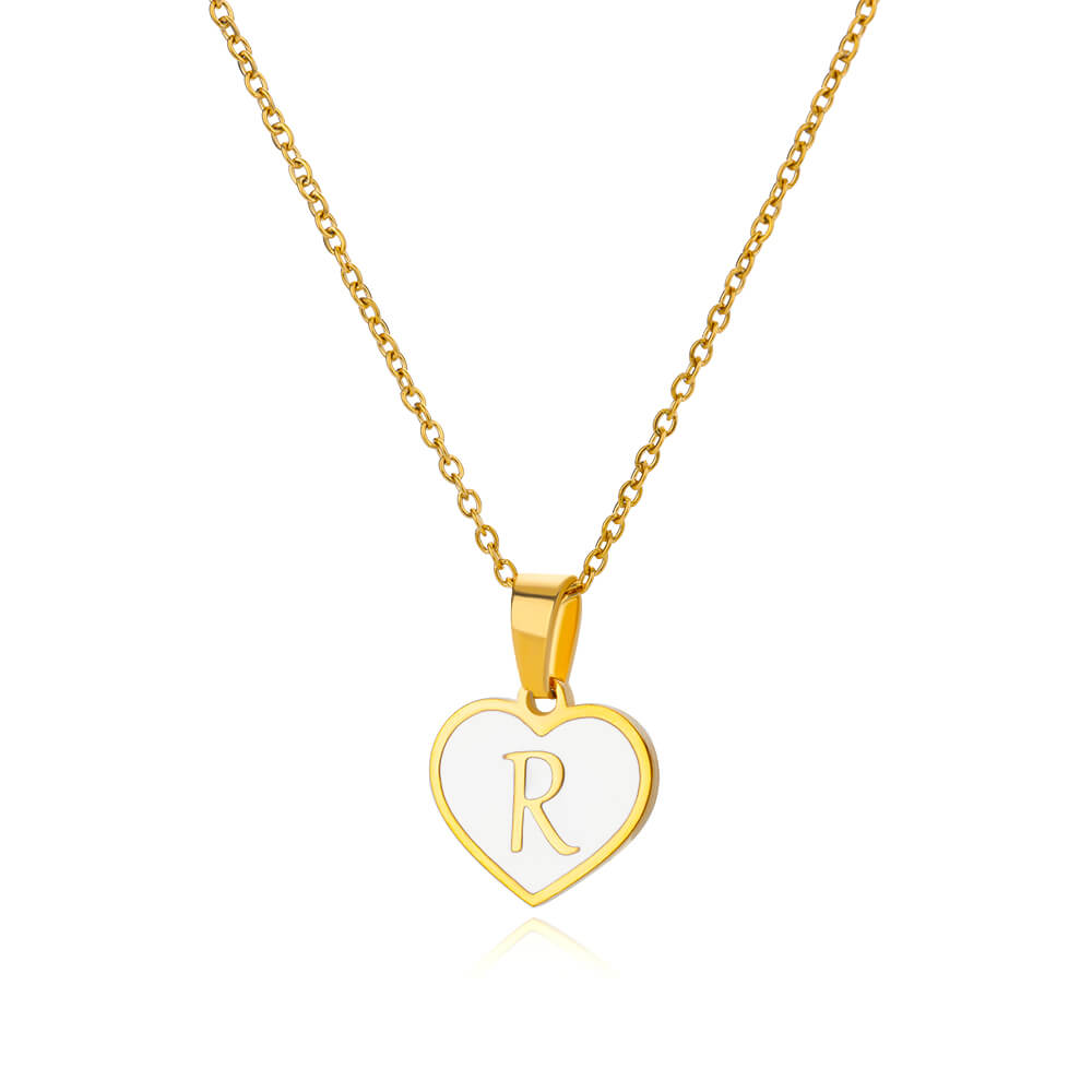 Stainless Steel Initial Letter Enamel White Heart Necklaces for Women Cute Name Pendant Charm Necklace Zircon Prom Accessories