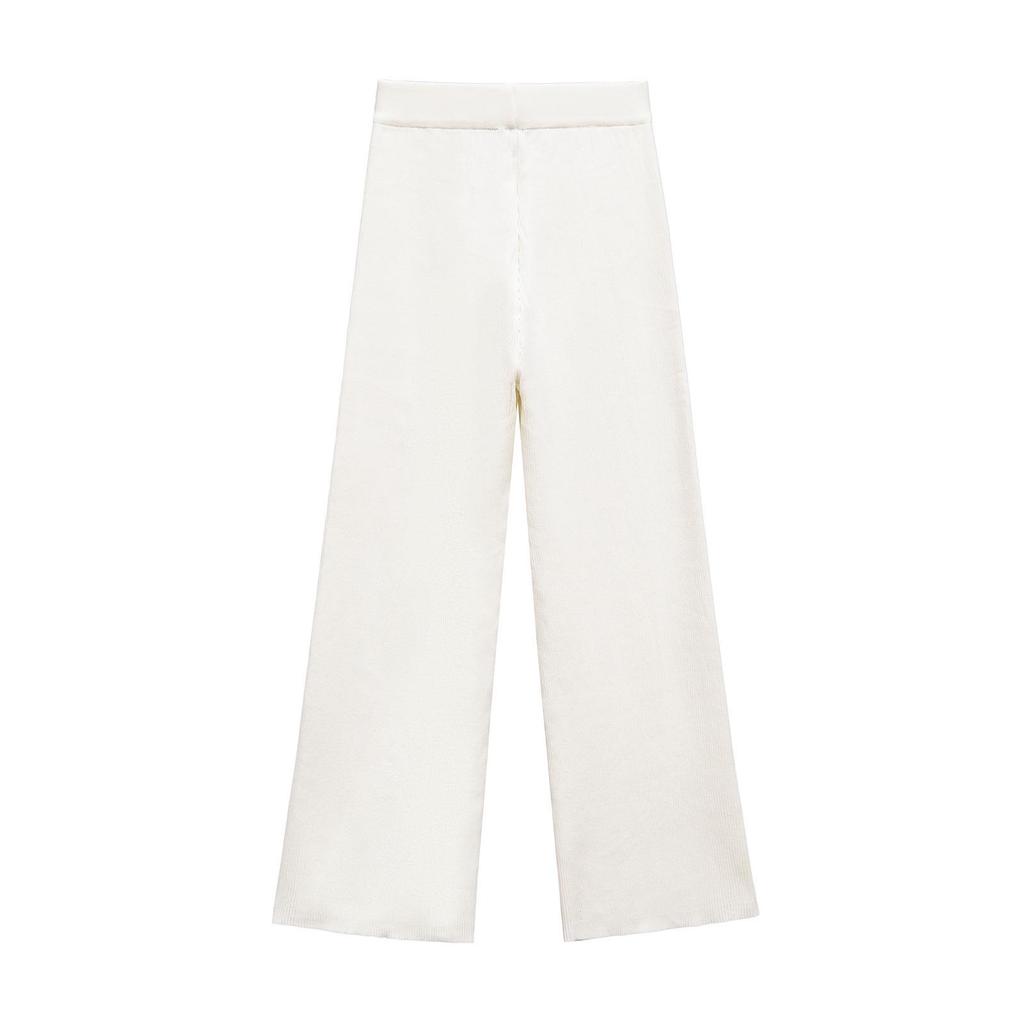 2025 Spring Women's European American Style Ribbed Knit Deep V-Neck Top & Casual Straight-Leg Pants Set