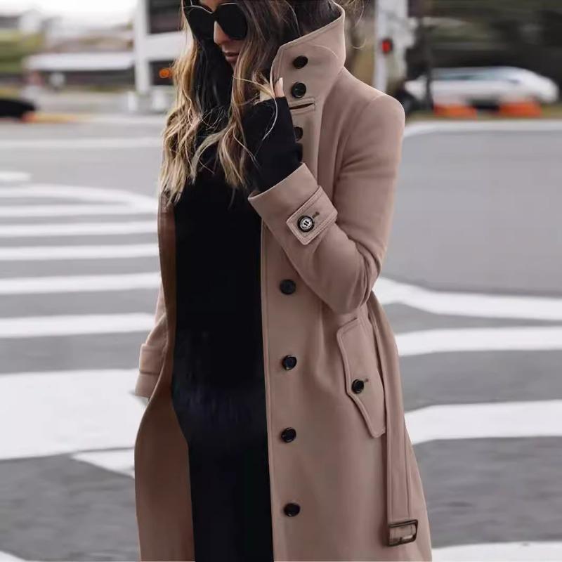 Women S Plus Size Long Sleeve Wool Blend Coat Single Breasted Half High Collar