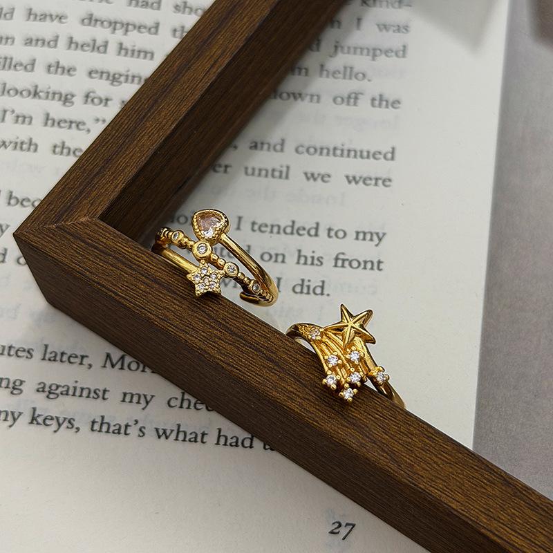 Xiaoxiangfeng Light Luxury Dream Wind Stars Meteor Full Of Diamonds Zir*****Pen Ring Exquisite And Beautiful Super Fairy Stacked Ring
