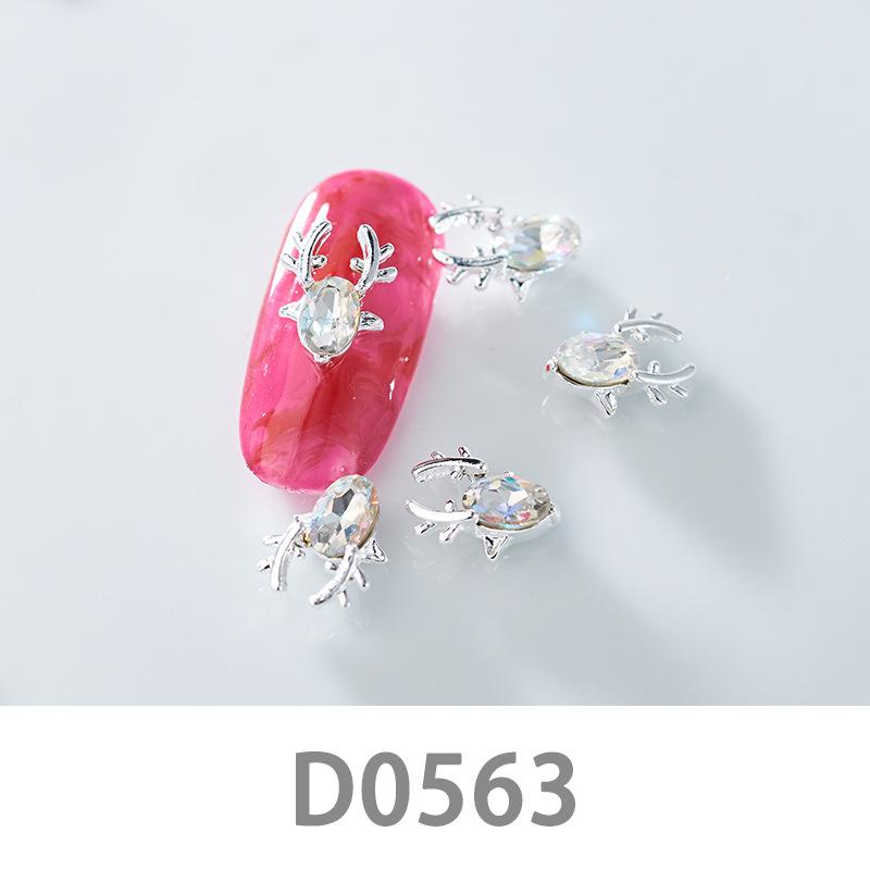 10Pcs Gold Silver Elk Antler Shape Alloy Diamond Nail Ornament Manicure Decoration Accessories