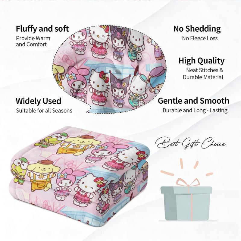 Playful Sanrio Friends Flannel Fleece Blanket Soft Warm Fluffy Throw Cute Sofa Bed Cover Office Nap Shawl Lightweight Blanket