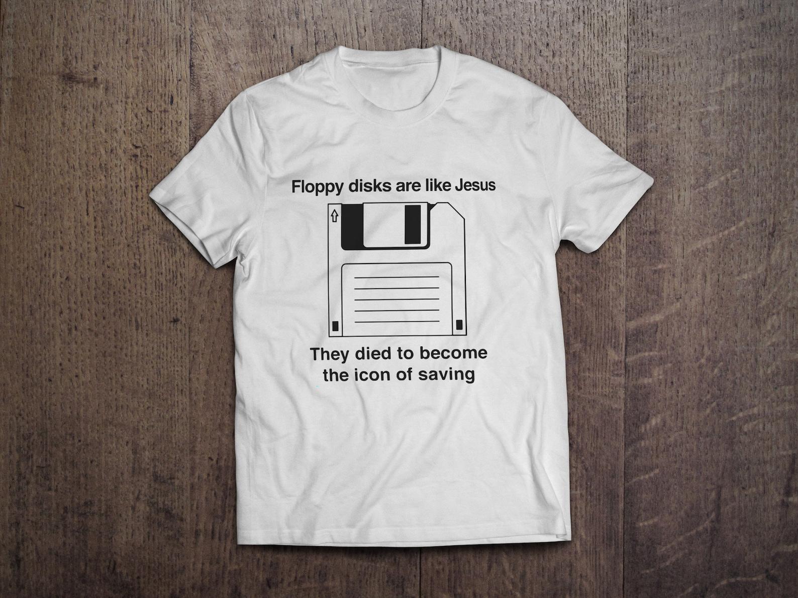 Floppy Disk Like Jesus Old School Computer Coder Programmer / Heavyweight cotton unisex T shirt with print tee top S