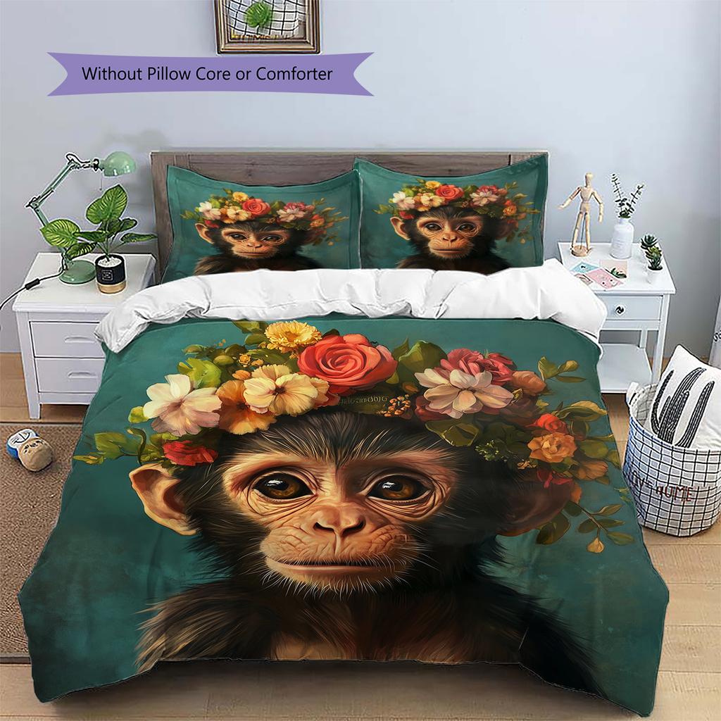 Coroa de Flores Animal Padrão Conjunto de Colcha Roupa de Cama Capa de Colcha Fronha Decoração de Casa Presente (1 capa de edredom + 2 fronhas, sem enchimento.)