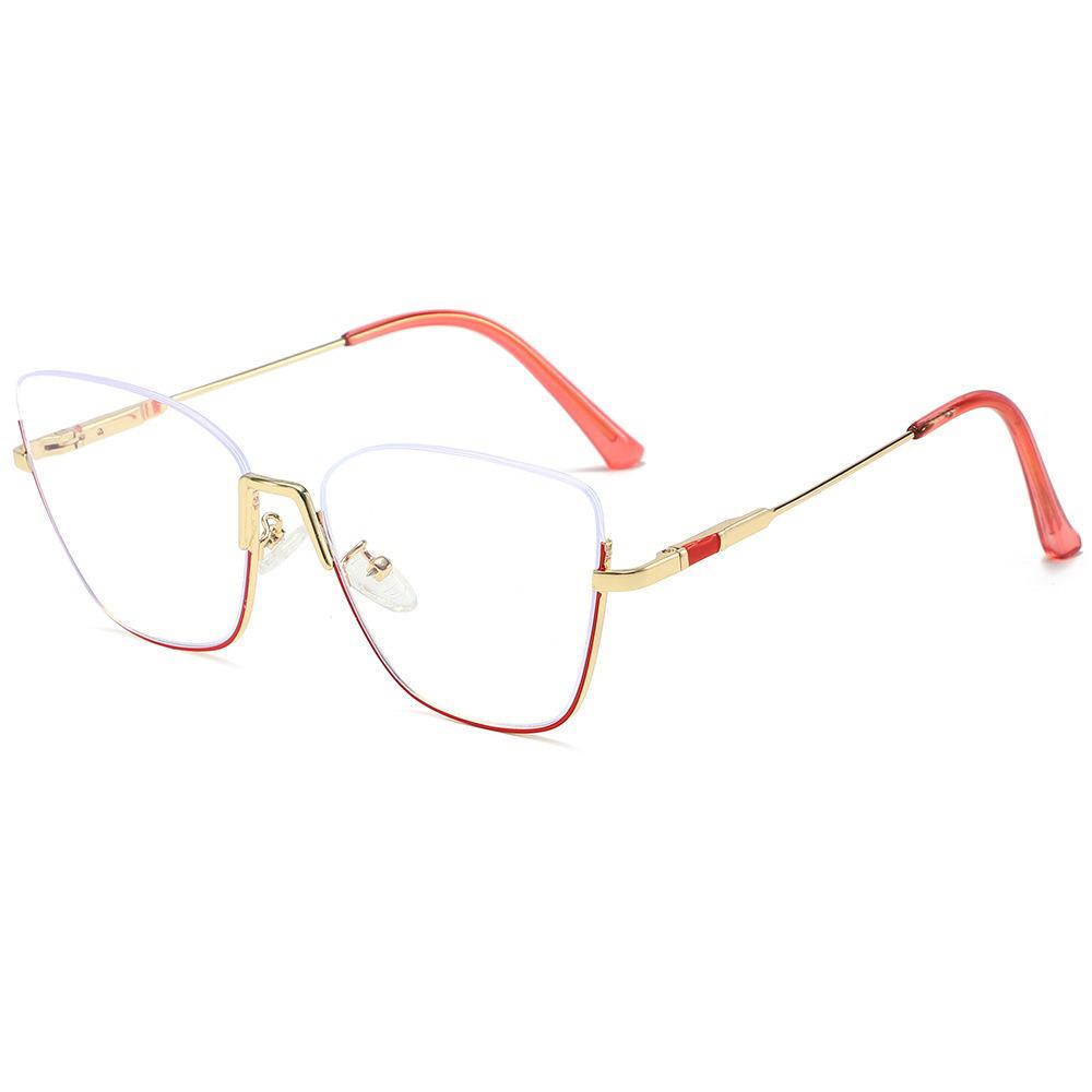 New Style Photochromic Anti-Blue Light Cat Eye Half-Frame Glasses with Metal Spring Hinges