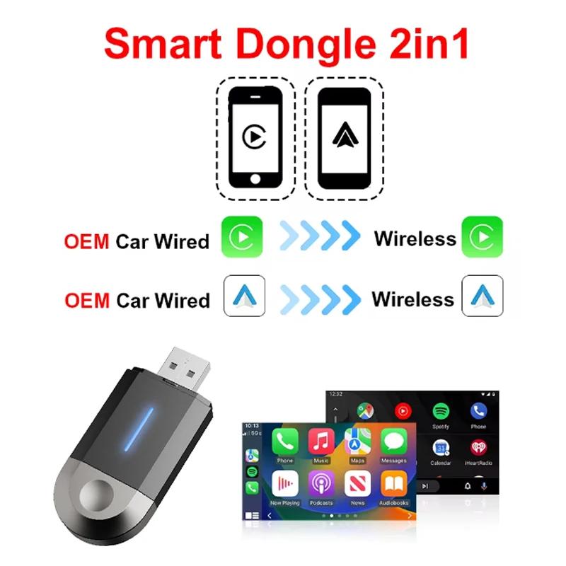 Kebidumei Wireless Carplay Adapter&Android Auto 2 In 1 USB&Type-C Dual Connector Carplay Box Plug And Play Wireless Adapter