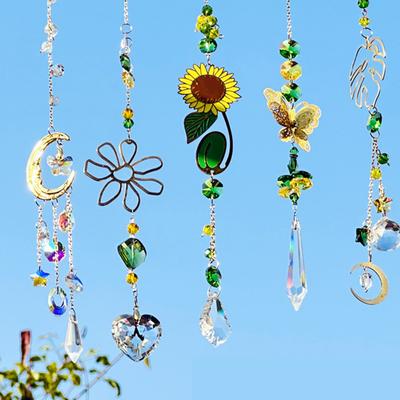 Artificial Crystal Sun Catchers Butterfly Sun Flower Wind Chimes Hanging Pendant Set Light Catcher Home Window Garden Decoration