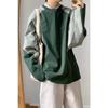 Japanese Retro Color Block Round Neck Unisex Pullover Sweatshirt - Trendy Spring Patchwork Loose Jacket