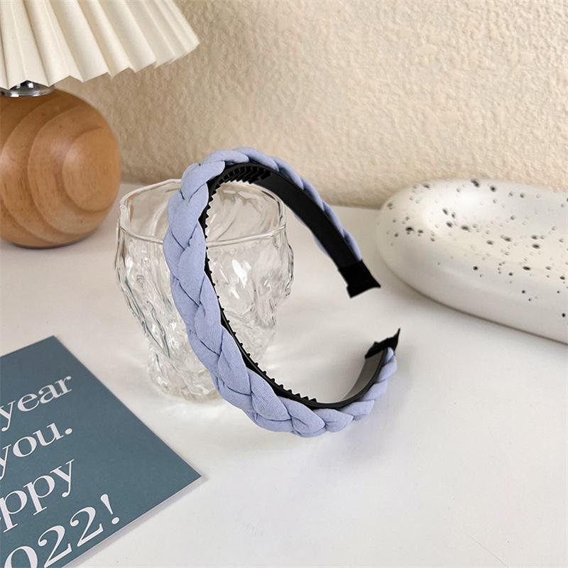 Fashion Wide Hair Bands for Women Bezel Headdress Solid Blue Knitted Braid Headband Girl Hairband Hair Hoop Hair Accessories New