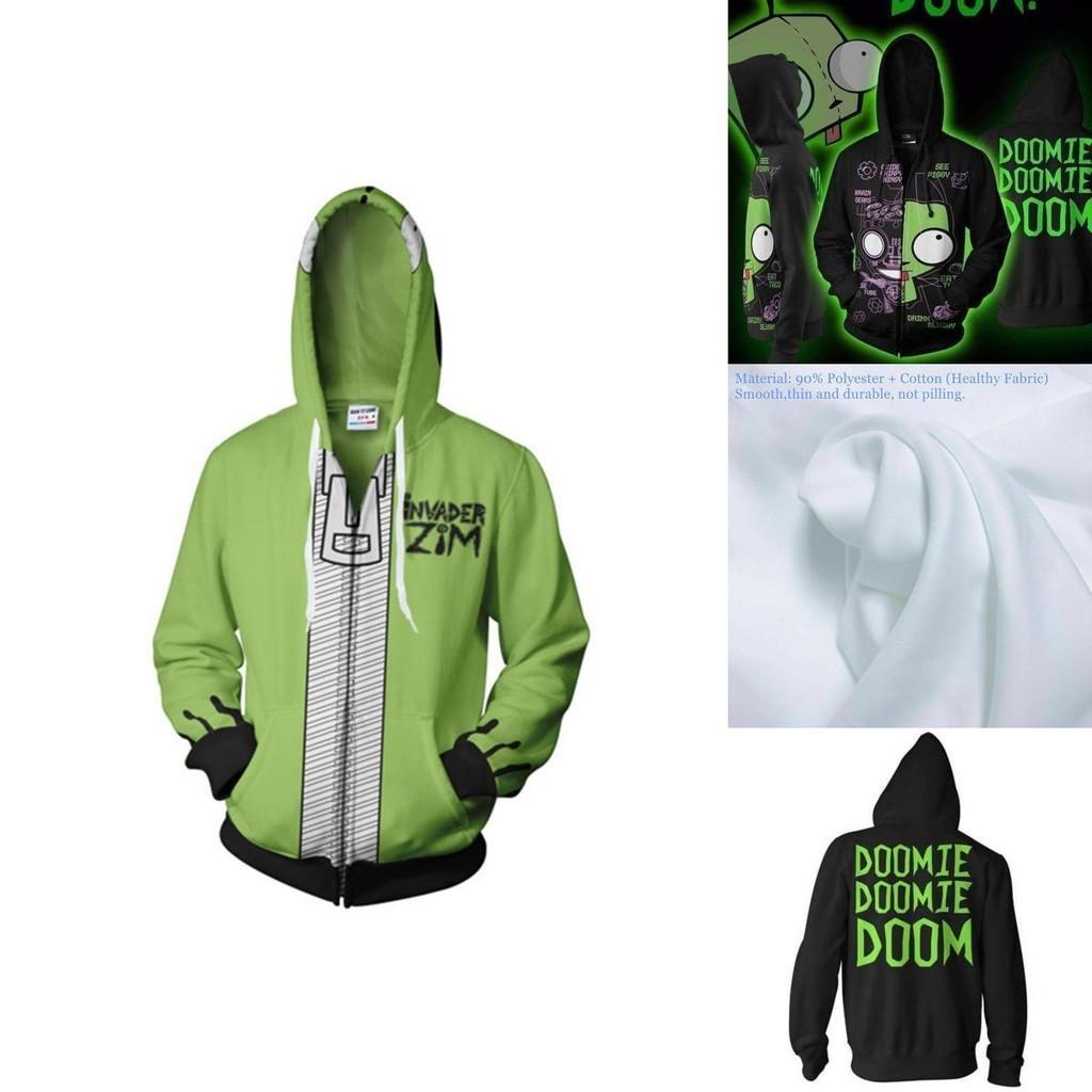 Felpa con cappuccio e zip da uomo stampata Invader Zim in comodo materiale morbido