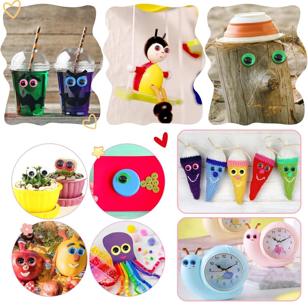 300pcs Wiggle Googly Eyes Self Adhesive for Craft Sticker Eyes 8mm To15mm Assorted Colors Round Plastic Crafts Eyes for DIY Arts
