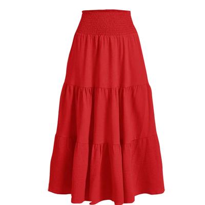 Falda larga informal de primavera con volantes para mujer, falda de color liso, falda plisada retro