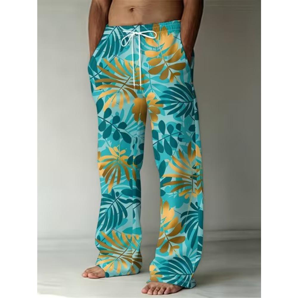 Men's 3D Geometric Pattern Printed Baggy Casual Trousers,  Elastic Drawstring Waist with Pockets, for Spring Summer Home Outdoor Vacation