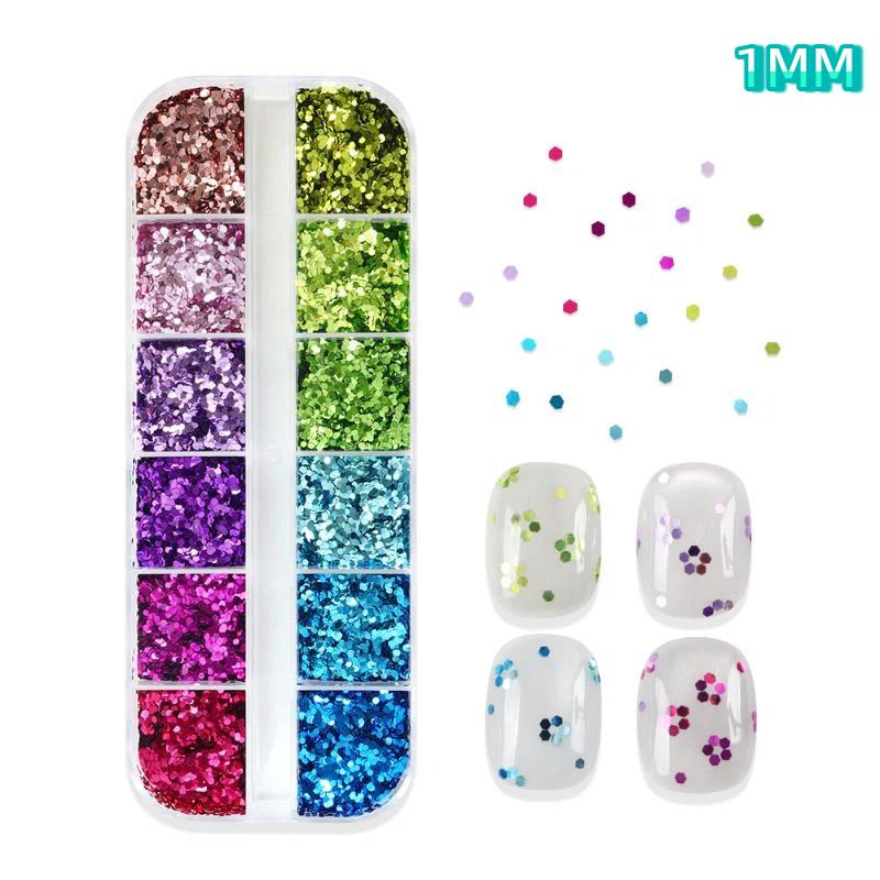 12 Grids Sparkling Mini Hexagon Nail Glitter Sequins DIY Shiny Manicure Decor for Party Festival Nail Makeup